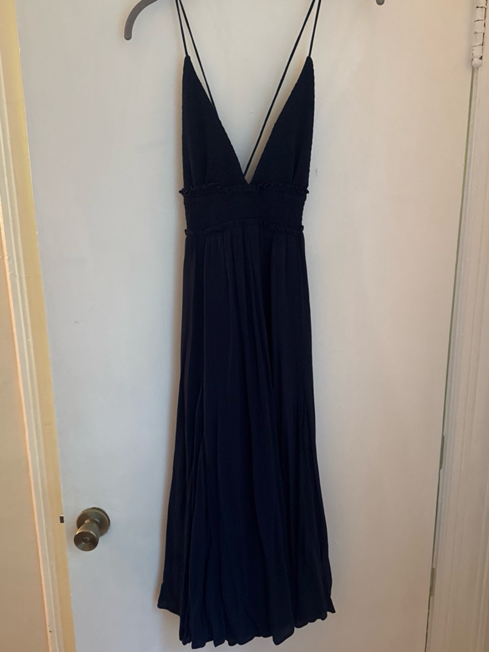 Lulu's Navy Spaghetti-Strap Midi Dress